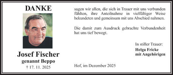 Traueranzeige von Josef Fischer von Frankenpost