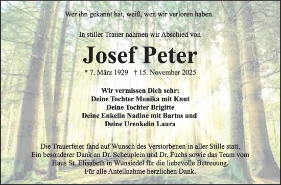 Traueranzeige von Josef Peter von Frankenpost