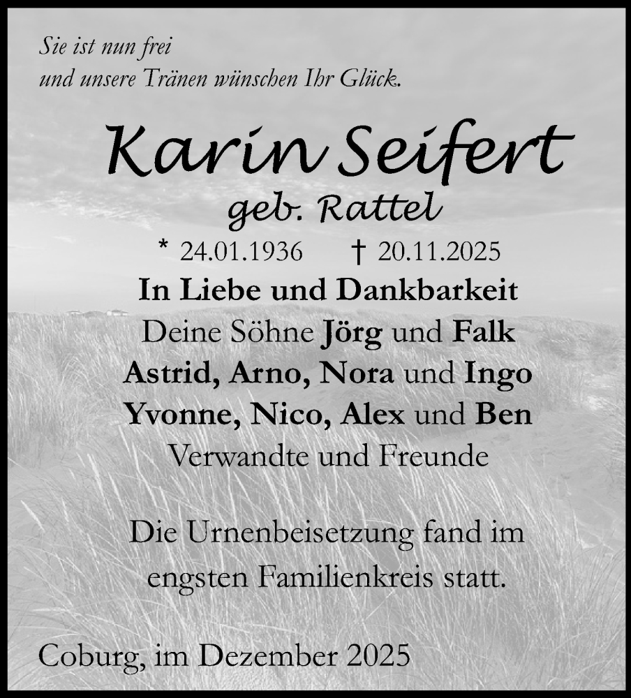  Traueranzeige für Karin Seifert vom 13.12.2025 aus Neue Presse Coburg