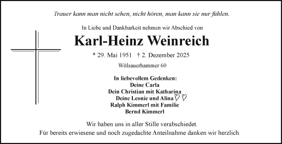 Traueranzeige von Karl-Heinz Weinreich von Frankenpost
