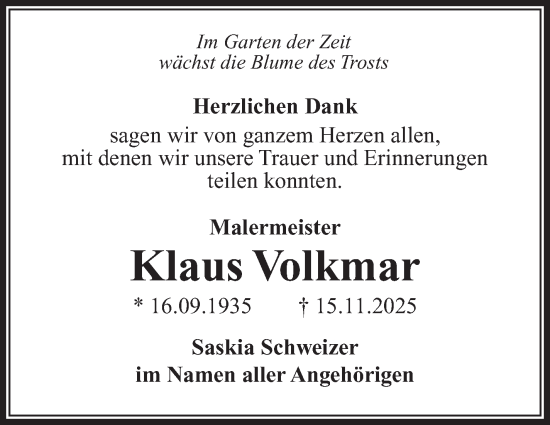 Traueranzeige von Klaus Volkmar von Südthüringer Presse