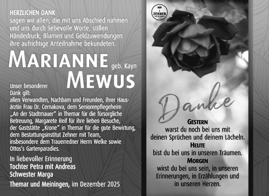 Traueranzeige von Marianne Mewus von Südthüringer Presse