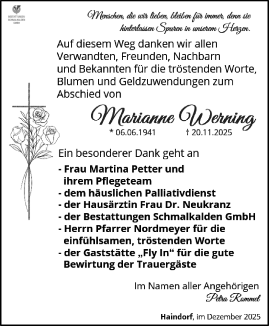 Traueranzeige von Marianne Werning von Südthüringer Presse