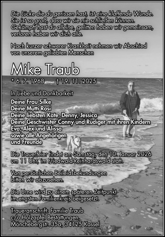 Traueranzeige von Mike Traub von Südthüringer Presse