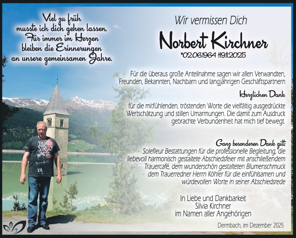  Traueranzeige für Norbert Kirchner vom 20.12.2025 aus Südthüringer Presse