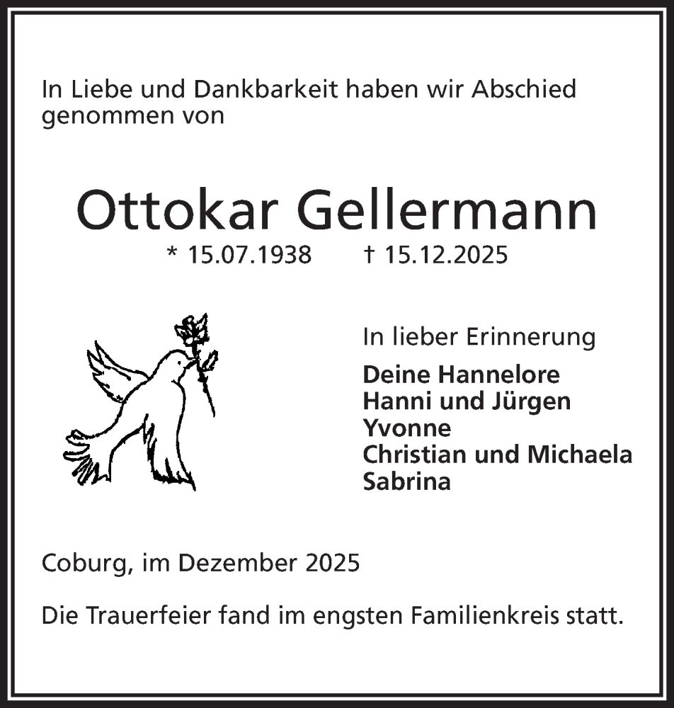  Traueranzeige für Ottokar Gellermann vom 27.12.2025 aus Neue Presse Coburg