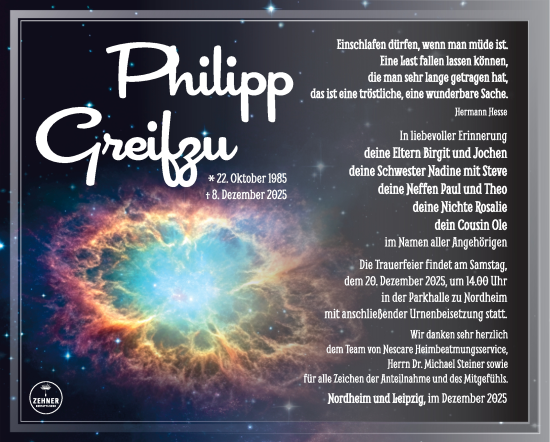 Traueranzeige von Philipp Greifzu von Südthüringer Presse