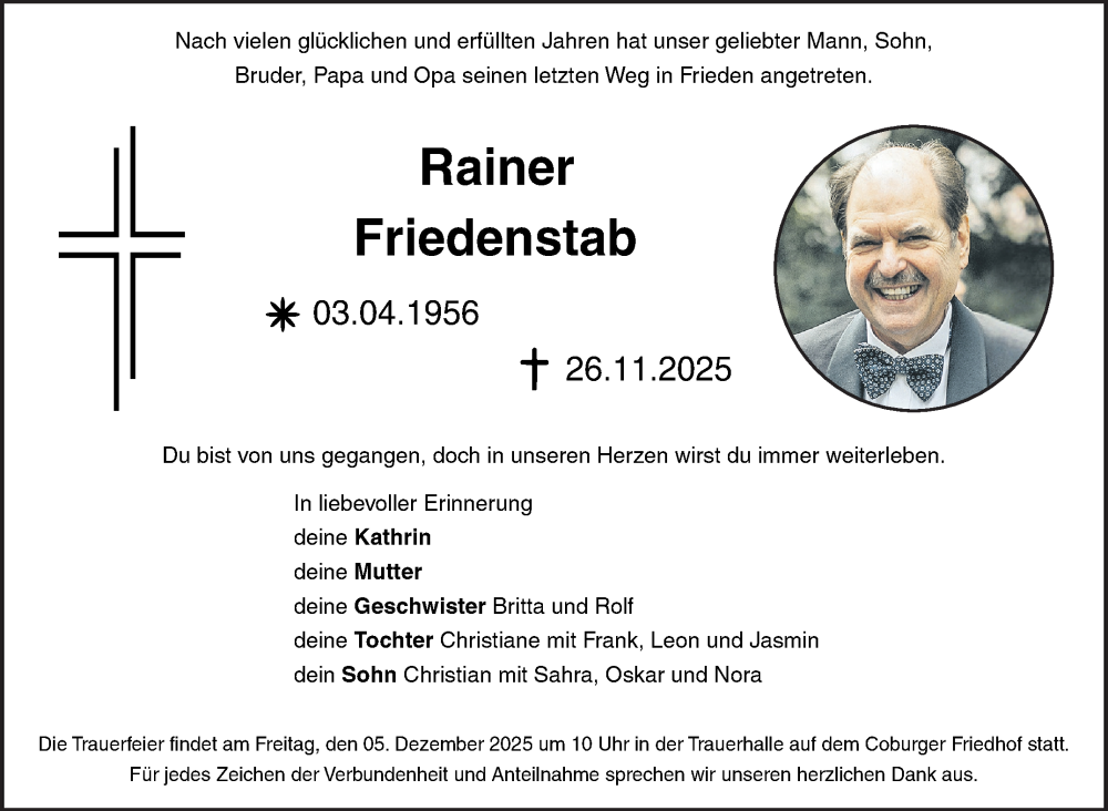  Traueranzeige für Rainer Friedenstab vom 03.12.2025 aus Neue Presse Coburg