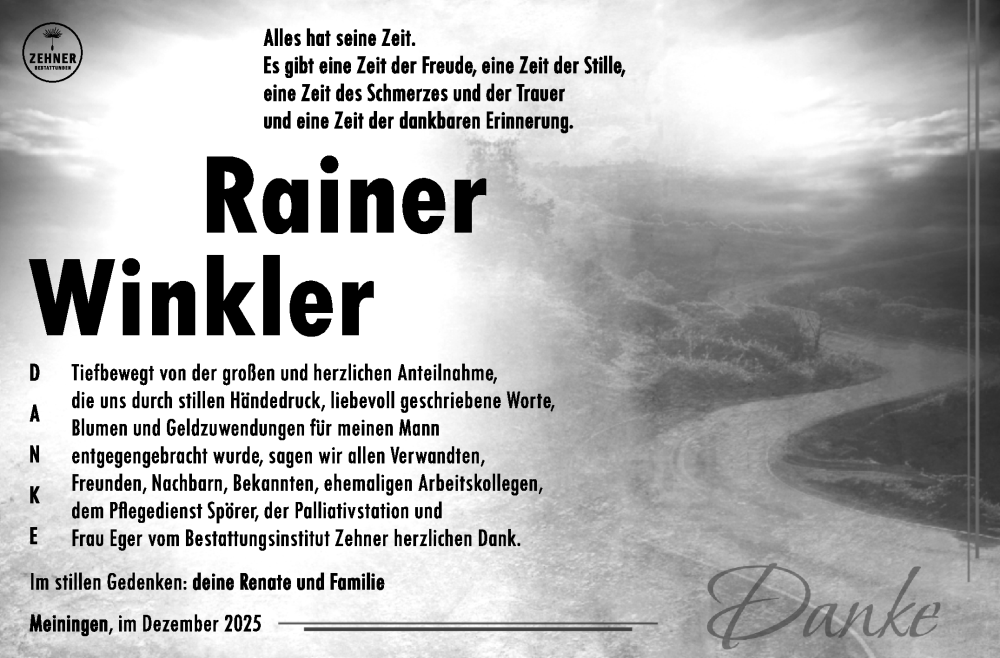  Traueranzeige für Rainer Winkler vom 27.12.2025 aus Südthüringer Presse