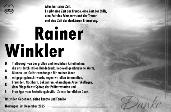 Traueranzeige von Rainer Winkler von Südthüringer Presse