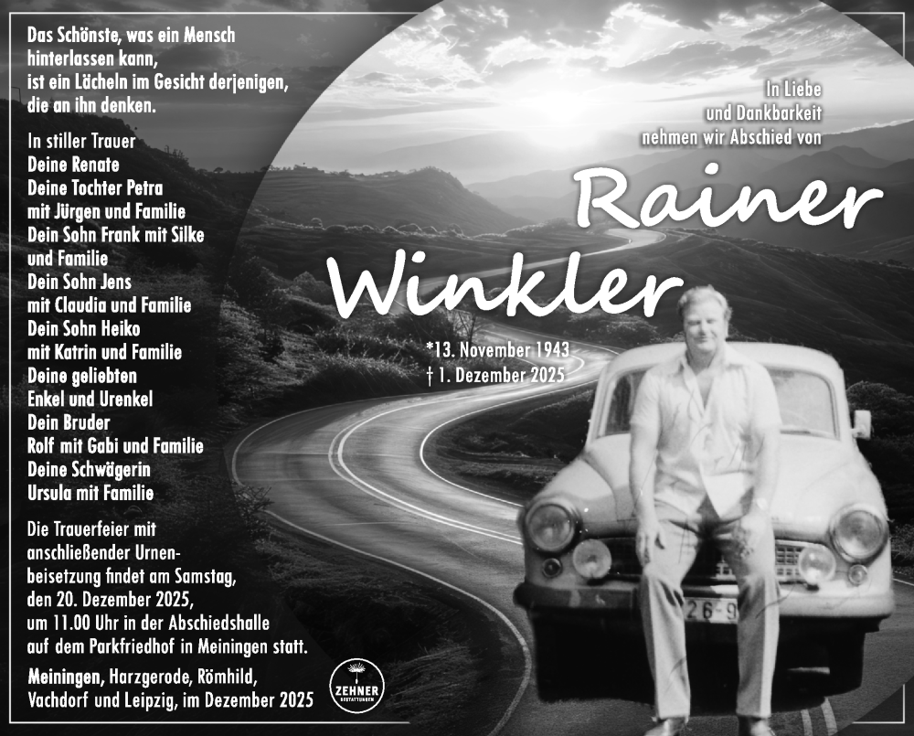  Traueranzeige für Rainer Winkler vom 13.12.2025 aus Südthüringer Presse