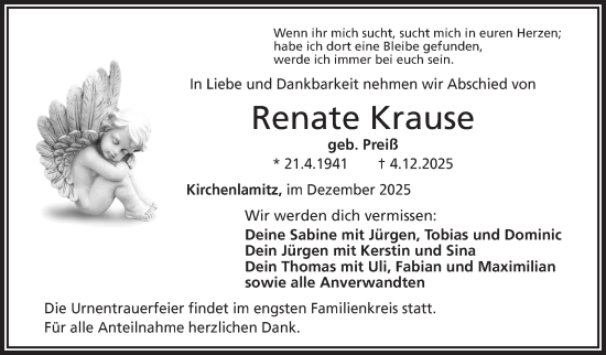 Traueranzeige von Renate Krause von Frankenpost