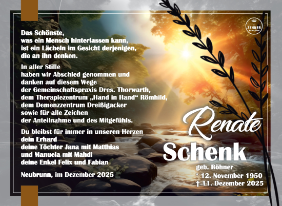 Traueranzeige von Renate Schenk von Südthüringer Presse
