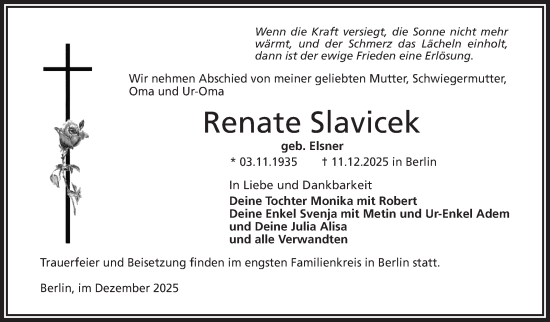 Traueranzeige von Renate Slavicek von Frankenpost