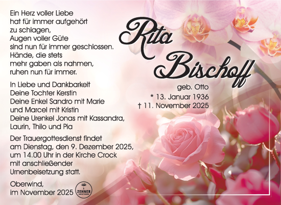 Traueranzeige von Rita Bischoff von Südthüringer Presse