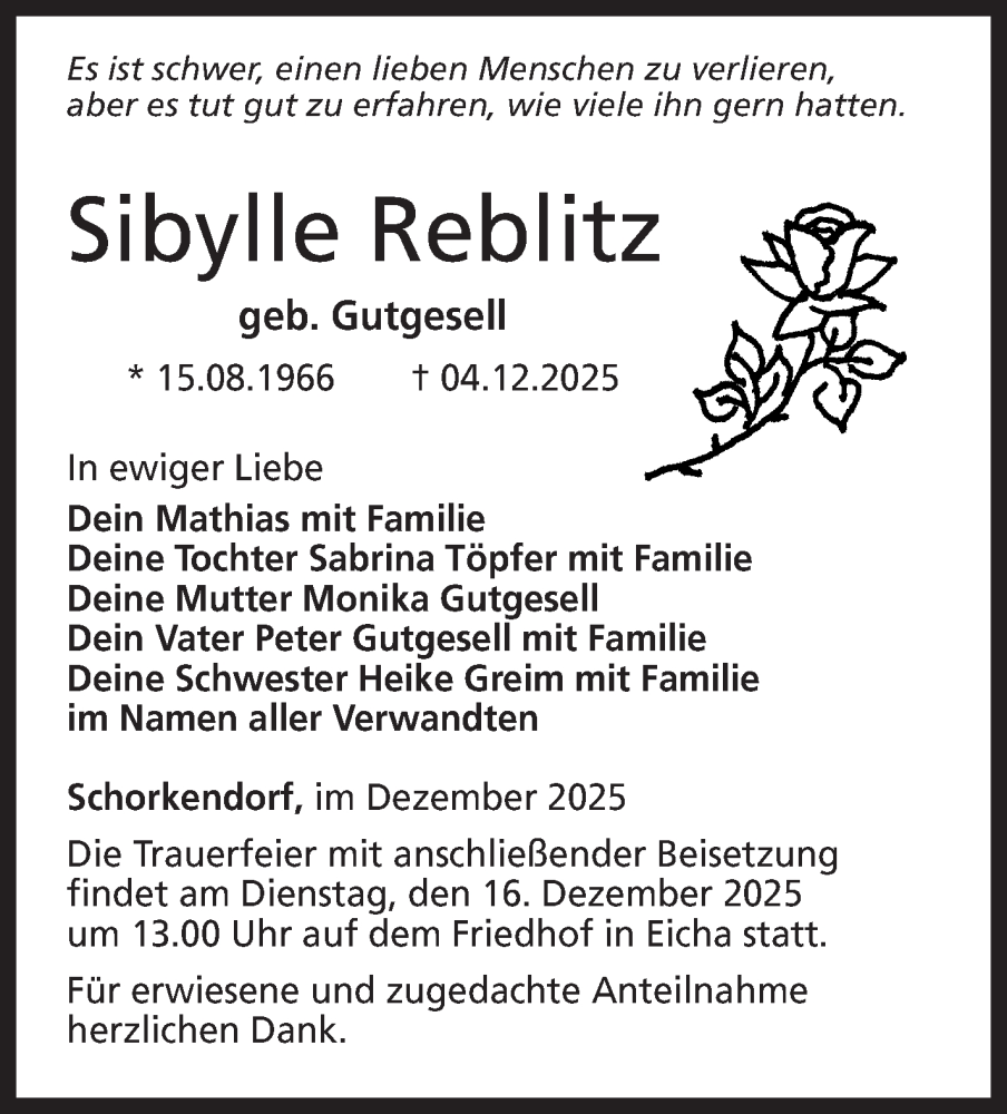  Traueranzeige für Sibylle Reblitz vom 13.12.2025 aus Neue Presse Coburg