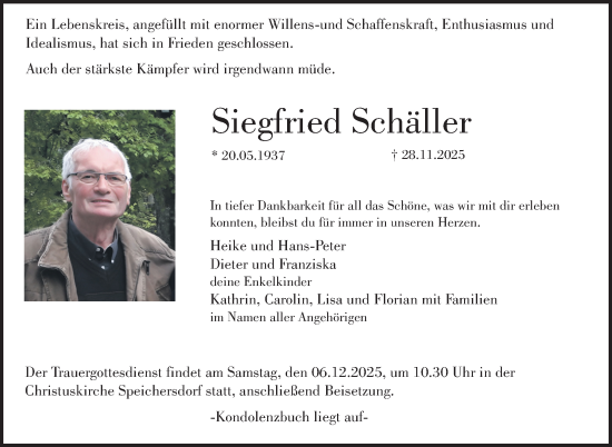 Traueranzeige von Siegfried Schäller von Südthüringer Presse