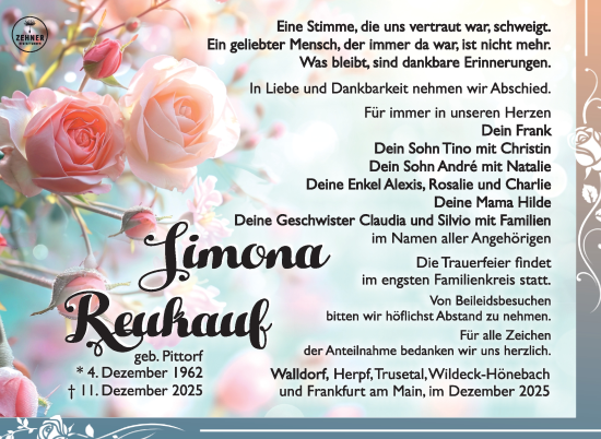 Traueranzeige von Simona Reukauf von Südthüringer Presse
