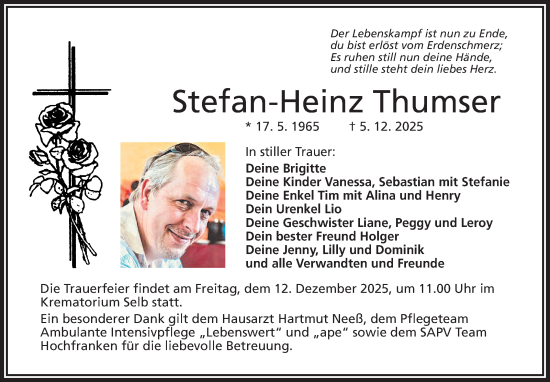 Traueranzeige von Stefan-Heinz Thumser von Frankenpost
