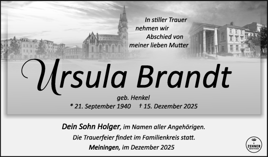 Traueranzeige von Ursula Brandt von Südthüringer Presse