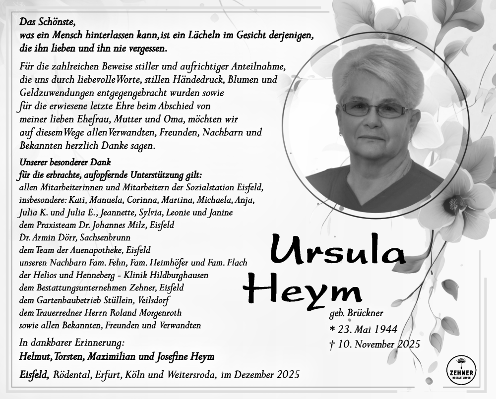  Traueranzeige für Ursula Heym vom 12.12.2025 aus Südthüringer Presse