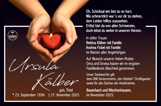 Traueranzeige von Ursula Kälber von Südthüringer Presse