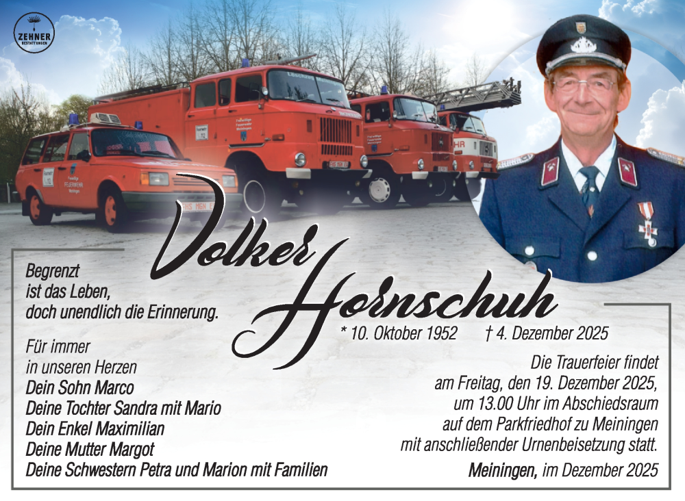  Traueranzeige für Volker Hornschuh vom 13.12.2025 aus Südthüringer Presse