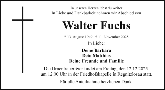 Traueranzeige von Walter Fuchs von Frankenpost