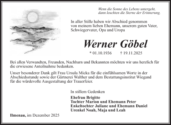 Traueranzeige von Werner Göbel von Südthüringer Presse