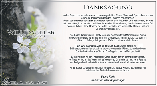 Traueranzeige von Willi Möller von Südthüringer Presse