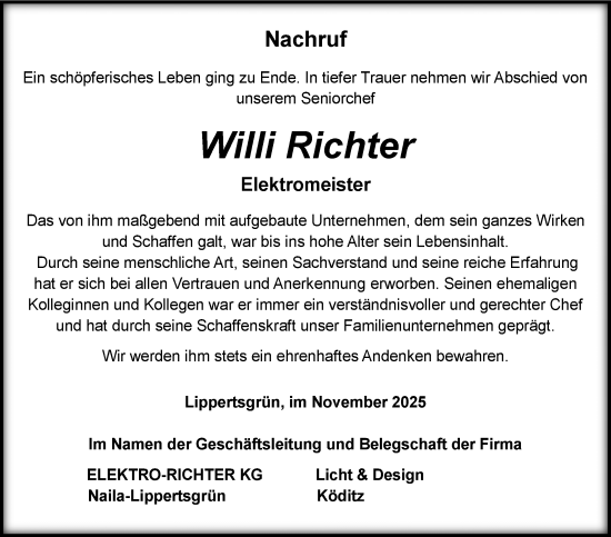 Traueranzeige von Willi Richter von Frankenpost