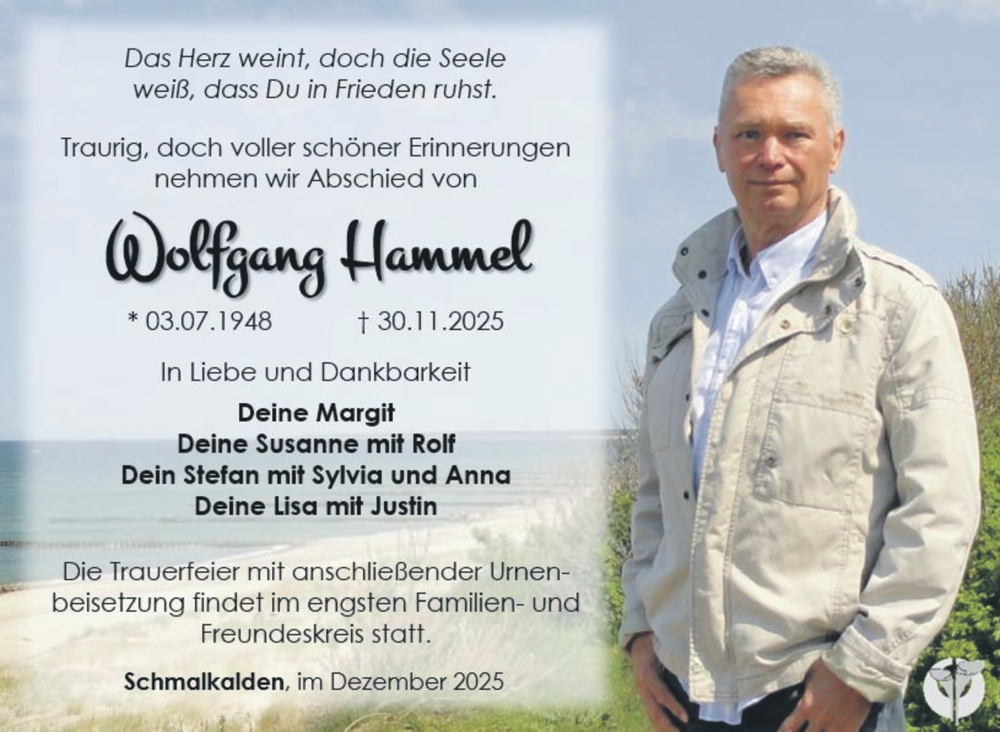  Traueranzeige für Wolfgang Hammel vom 13.12.2025 aus Südthüringer Presse