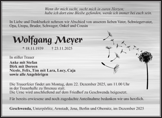 Traueranzeige von Wolfgang Meyer von Südthüringer Presse