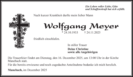 Traueranzeige von Wolfgang Meyer von Südthüringer Presse