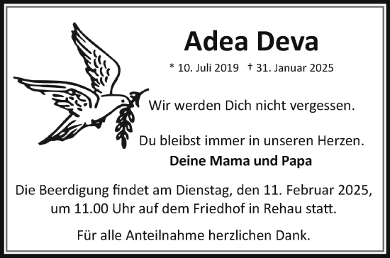 Traueranzeige von Adea Deva von Frankenpost