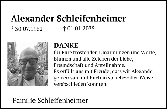 Traueranzeige von Alexander Schleifenheimer von Neue Presse Coburg