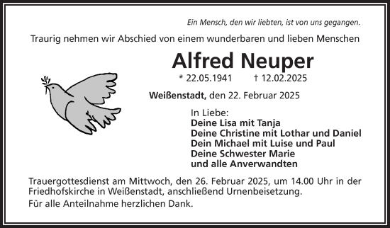 Traueranzeige von Alfred Neuper von Frankenpost