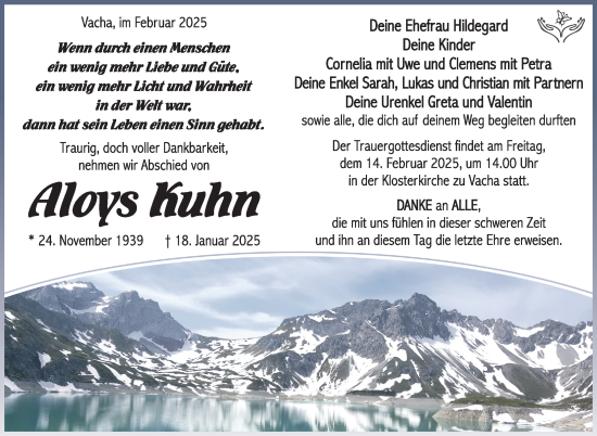 Traueranzeige von Aloys Kuhn von Südthüringer Presse