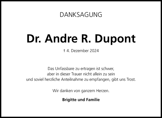 Traueranzeige von Andre Dupont von Neue Presse Coburg