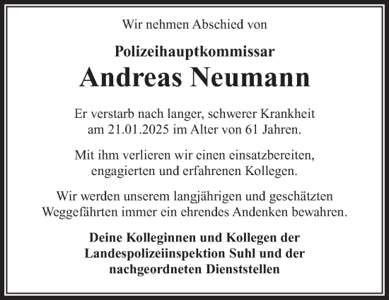 Traueranzeige von Andreas Neumann von Südthüringer Presse