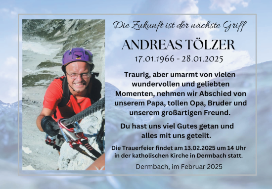 Traueranzeige von Andreas Tölzer von Südthüringer Presse