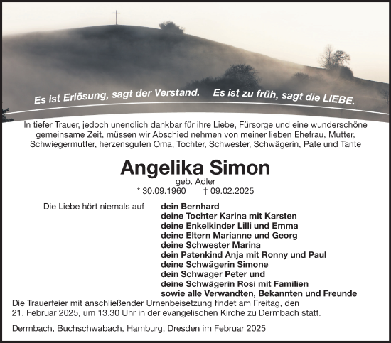 Traueranzeige von Angelika Simon von Südthüringer Presse