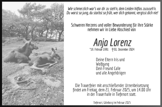 Traueranzeige von Anja Lorenz von Südthüringer Presse