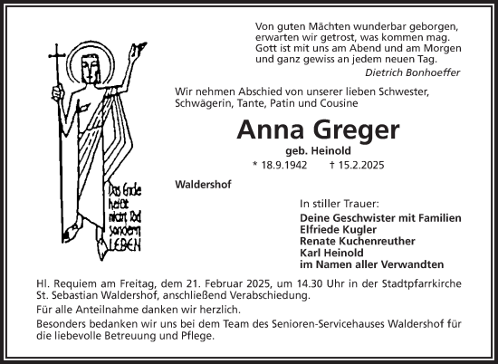 Traueranzeige von Anna Greger von Frankenpost