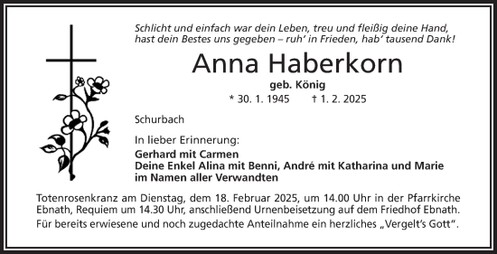 Traueranzeige von Anna Haberkorn von Frankenpost