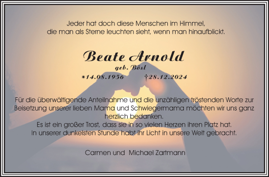 Traueranzeige von Beate Arnold von Südthüringer Presse