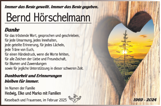 Traueranzeige von Bernd Hörschelmann von Südthüringer Presse