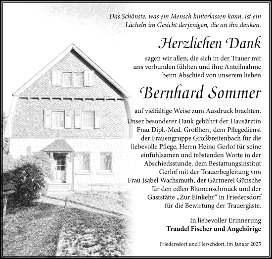 Traueranzeige von Bernhard Sommer von Südthüringer Presse