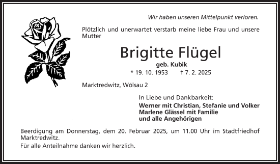 Traueranzeige von Brigitte Flügel von Frankenpost