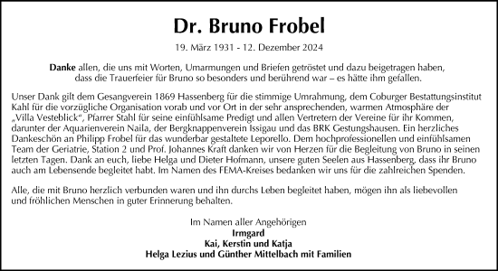 Traueranzeige von Bruno Frobel von Neue Presse Coburg